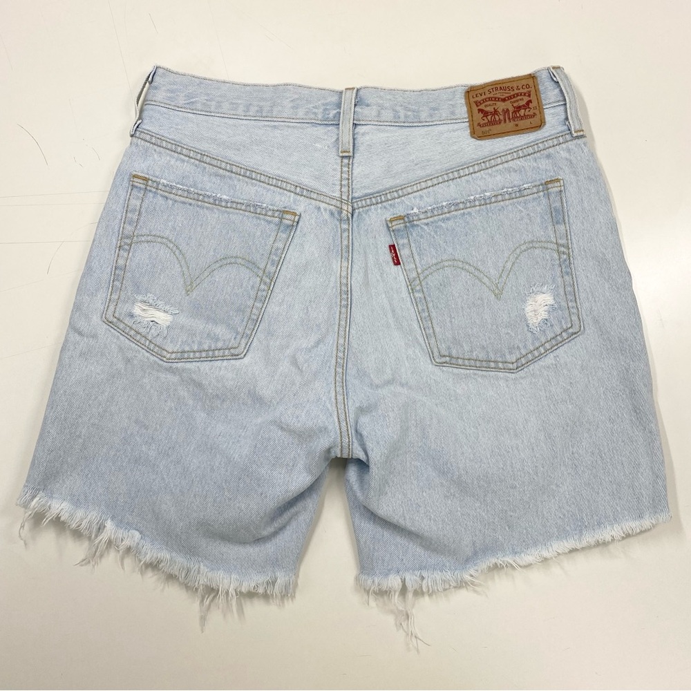 Levi's 501 High Rise Distressed Blue Jean Cutoff Denim Shorts Waist 30 Raw Hem - Picture 2 of 12